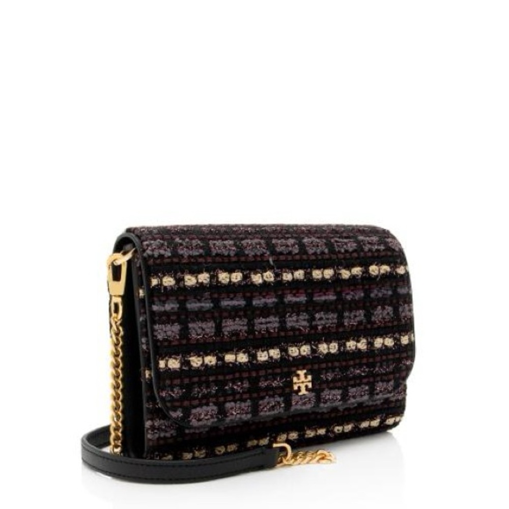 {Tory Burch} Tweed Emerson Wallet on Chain black and purple NWOT